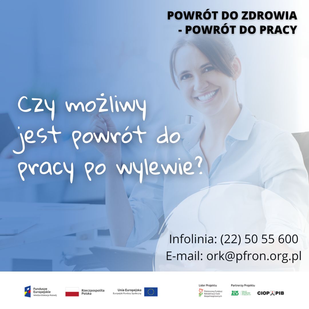 plakat powrót do pracy po wylewie, dane kontaktowe